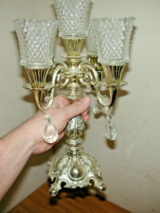 VINTAGE VICTORIAN STYLE SILVER PLATED 5 - CANDLE CANDELABRA STAND W/ GLASS HOLDERS 5