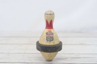Antique Brunswick Red Crown Wood Duck Bowling Pin With Bumper Org.  Markings 5