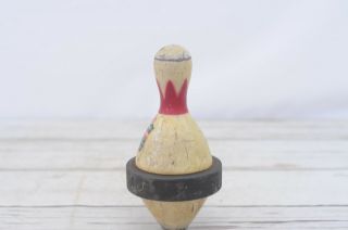 Antique Brunswick Red Crown Wood Duck Bowling Pin With Bumper Org.  Markings 5 4