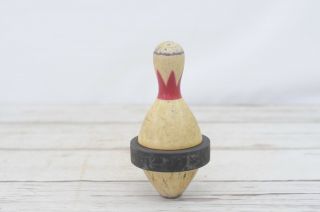 Antique Brunswick Red Crown Wood Duck Bowling Pin With Bumper Org.  Markings 5 5