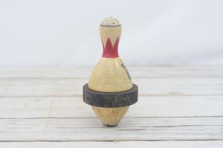 Antique Brunswick Red Crown Wood Duck Bowling Pin With Bumper Org.  Markings 5 6