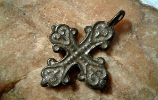 Rare Antique C.  10 - 13th Century Viking - Age Ornate " Budded " Cross W/ Trinity Motif
