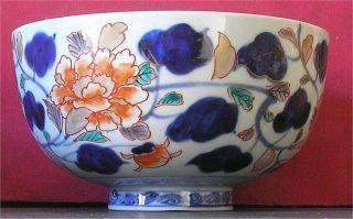 Antique Chinese Lotus Flower Imari Patterned Footed Bowl With Mark on Base 3