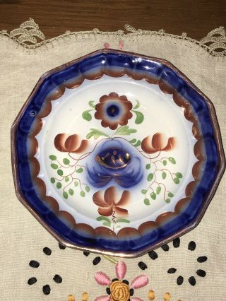 Antique Early 19th Century Gaudy Dutch 5.  25” Plate Staffordshire Pottery