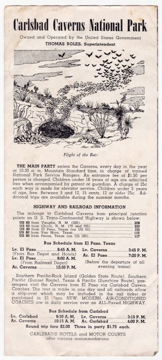ca.  1941 Carlsbad Caverns National Park General Information Brochure,  by Cavern 2