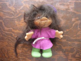 Thomas Dam Troll Doll 8 " Dressed With Purple Hat 1980 24 - 4 Vintage