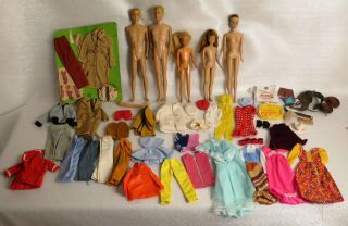 Vintage Barbie Dolls Midge Skipper Ken Clothes Shoes Plus