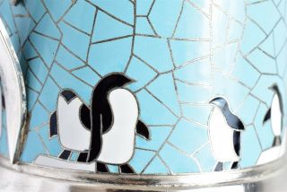 Adorable Russian Enameled Penguin Motif Tea Glass Holder With Glass