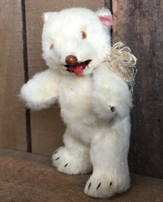 Vintage Antique Mini Real Fur German Miniature Polar Bear Glass Eyes 3 " Tall