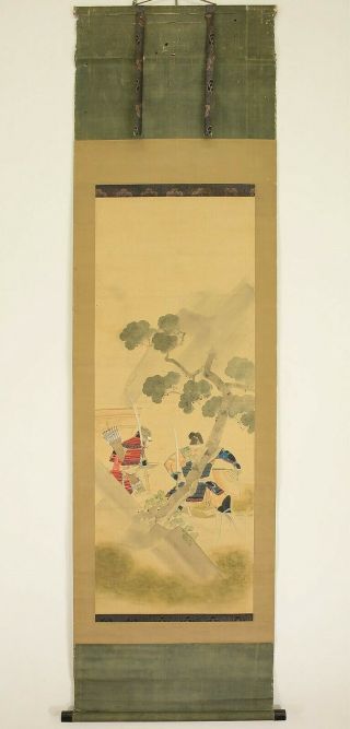 掛軸1967 Japanese Hanging Scroll " Two Samurai Warriors In Battle " @n424