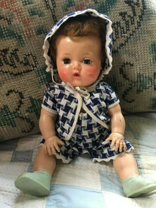 Vintage 13 " Tiny Tears Baby Doll High Color,  Hands Down Vinyl Body Squeaks