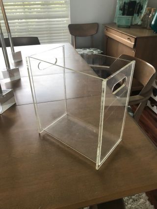 Vintage Mid Century Clear Lucite Wastebasket Trash Can Acrylic