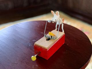 Vintage Miniature Dollhouse Artisan Mechanical Pull Toy The Muscular Mouse