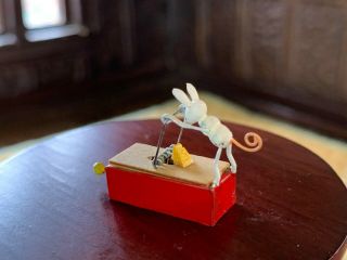 VINTAGE Miniature Dollhouse ARTISAN Mechanical Pull Toy THE MUSCULAR MOUSE 5
