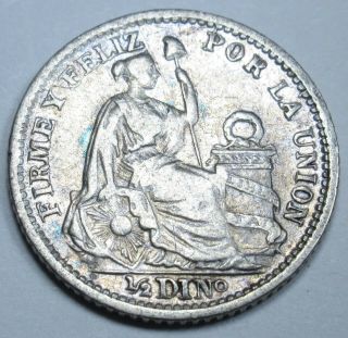 Peru Lima Xf - Au 1906 1/2 Dinero Old Antique Silver Peruvian Currency Money Coin