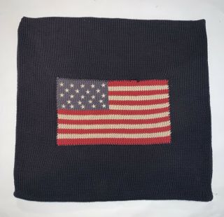 Vintage Ralph Lauren American Flag Knit Pillow Cover Only 20 X 20 Navy