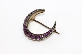 A Pretty Antique Victorian 9ct Gold & Silver Amethyst Paste Crescent Brooch