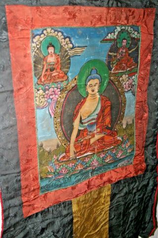 Antique Painted Tibetan Chinese Nepal Thangka Tapestry Panel Scroll Signed 2