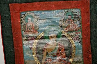 ANTIQUE PAINTED TIBETAN CHINESE NEPAL THANGKA TAPESTRY PANEL SCROLL SIGNED 2 5