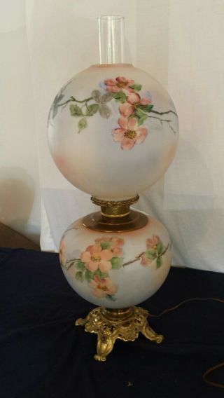 Antique Victorian Banquet Gwtw Gone With The Wind Oil Lamp Handpainted Floral