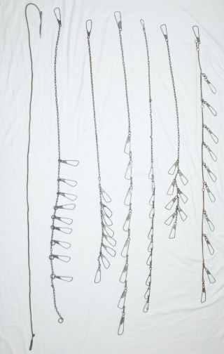 7 Old Fish Stringers - All Different - 6 Metal & 1 Cord