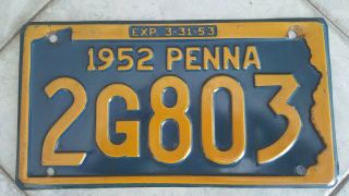 Antique Vintage Pennsylvania 1952 License Plate