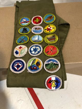 Vintage Boy Scouts Bsa Sash 16 Merit Badges Patches