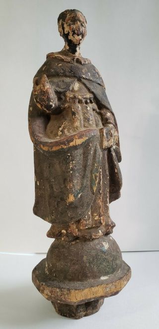 Antique Carved Wooden Santos Figure Of Saint,  Monk,  Or Priest 2