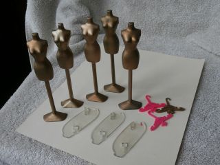 Vintage Topper Dawn Doll Gold Mannequin Stands & 3 Clear Stands