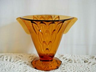 Vintage Art Deco Amber Glass Vase Czechoslovakia