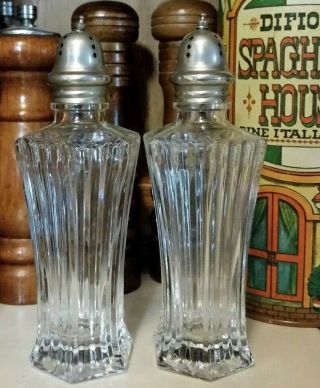 Antique Crystal Salt & Pepper Shakers With Sterling Silver Tops