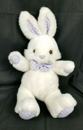 Vintage Applause Fluffy Bunny Rabbit Easter White Purple Polka Dot Stuffed Plush