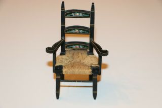 Vintage Ladder - Back Black/floral Dollhouse Armchair With Rush Seat - Tynietoy?