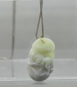 Vintage Chinese Jade Stone Pendant Of A Ram W/ Italian Sterling Silver Necklace