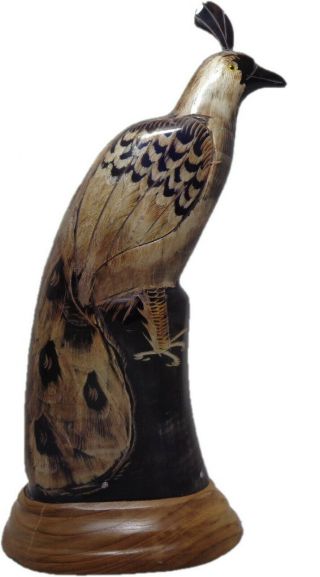 Vintage Natural Horn Hand Carved Peacock Bird Art Sculpture - Best Souvenir