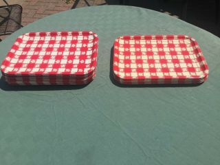 11 Antique Metal Red/white Or 7 Red/cream Checkered Trays,  10 - 1/4 " X 13 - 1/2 "