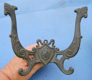 Fancy Antique Cast Iron Brass Plate Victorian Hall Tree Hat Coat Hook Hardware