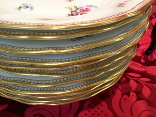 1 Of 12 ANTIQUE Meissen Flowers Insects Gilt Rim 10” dinner plate crossed swords 6
