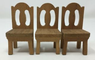 Vintage Dollhouse Miniature Wood Table & 3 Chairs Strombecker Kage Era Furniture 5