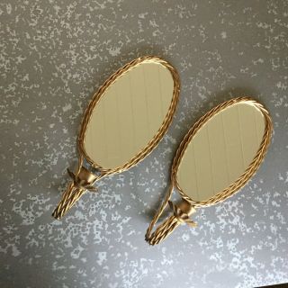 Vintage MCM Set of 2 Mirror Candle Wall Sconce Twisted Rope Antique Gold Frame 3
