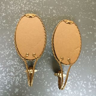 Vintage MCM Set of 2 Mirror Candle Wall Sconce Twisted Rope Antique Gold Frame 5