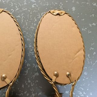Vintage MCM Set of 2 Mirror Candle Wall Sconce Twisted Rope Antique Gold Frame 7