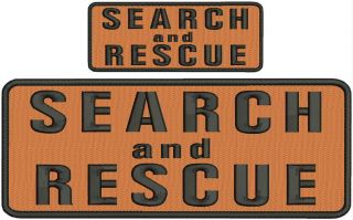 Search And Rescue Embroidery Patches 4x10 And 2x5 Hook On Back Orange And Black