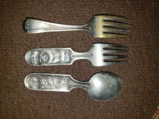 Vtg 1950s Fairfield Silverplate Clown Elephant Baby Youth Child Spoon fork 3