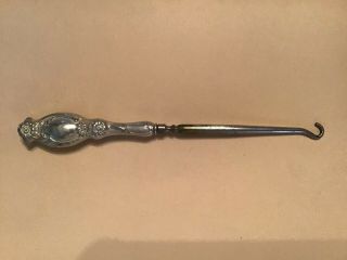 Vintage Sterling Silver Button Hook 7 1/2 Inch Floral Handle T51 2