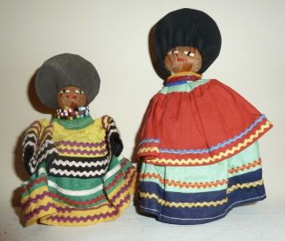 2 Vintage Florida Seminole Native American Indian Handmade Palmetto Fiber Dolls