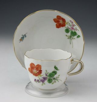 Antique Meissen Germany Hand Painted Porcelain Orange Flower Tea Cup Saucer Sms