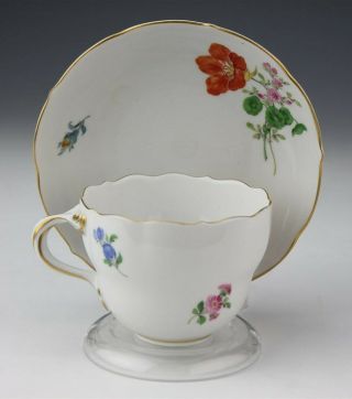 Antique Meissen Germany Hand Painted Porcelain Orange Flower Tea Cup Saucer SMS 2