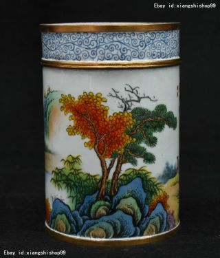 Marked Chinese Bronze Cloisonne Enamel Scenery Pattern Tea Canister Caddy Statue