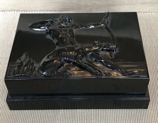 Black Art Deco Bakelite Box With Nude Archer And Greyhound,  Hickok